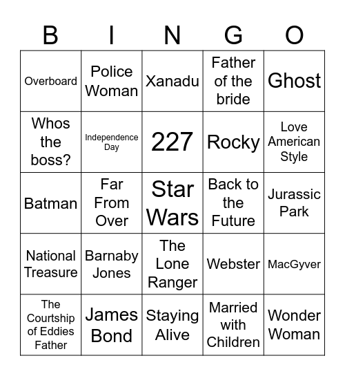 Tv/Movie Bingo Card