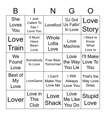 zLOVE Bingo Card