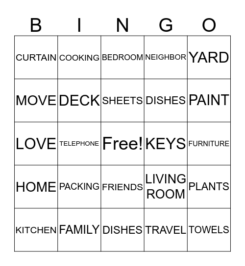 AMOS FAMILY HOUSEWARMING Bingo Card