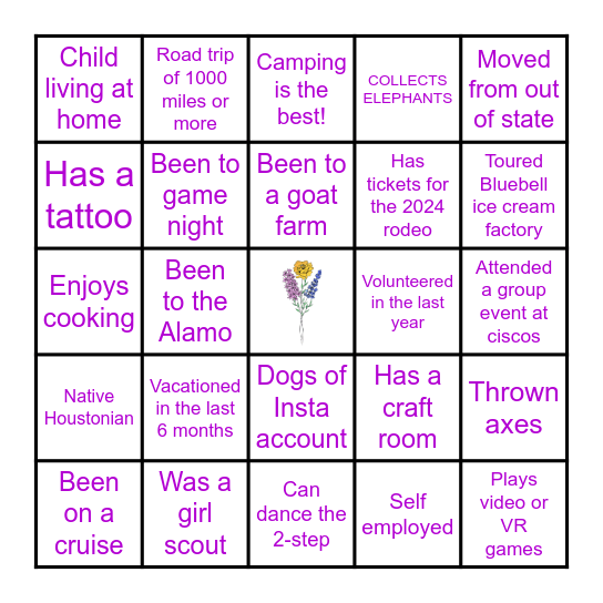 Women <50 Out & About Bingo Card