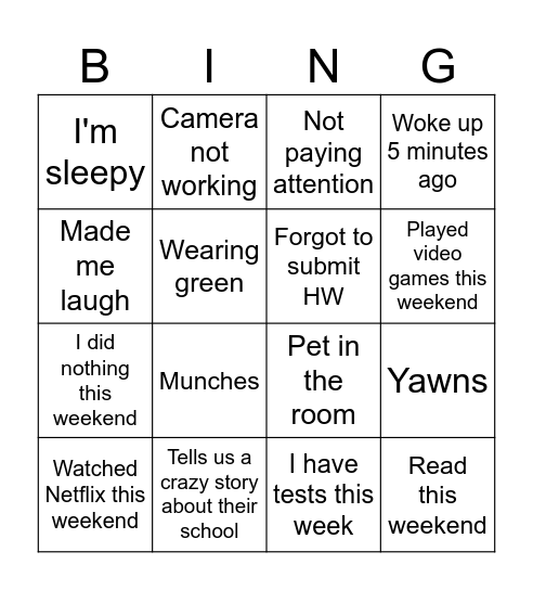 MORNING BINGO Card