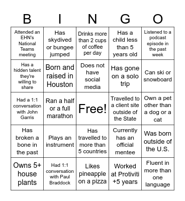 Ice Breaker EHN Bingo Card