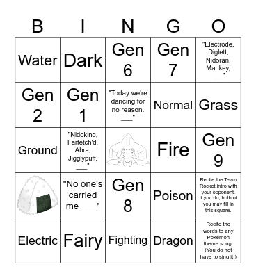 Pokemon Bingo Card