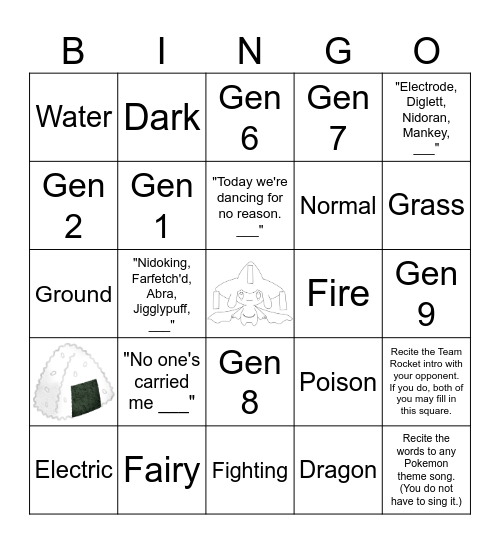 Pokemon Bingo Card