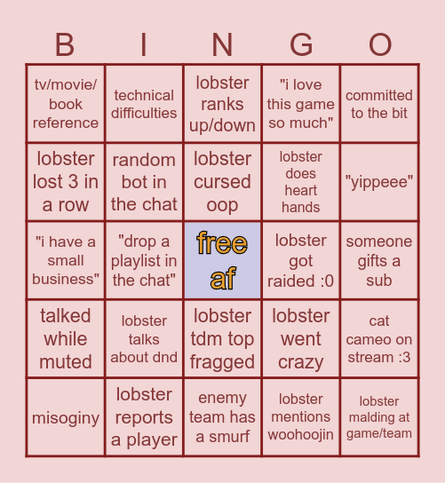 lobster bingo Card