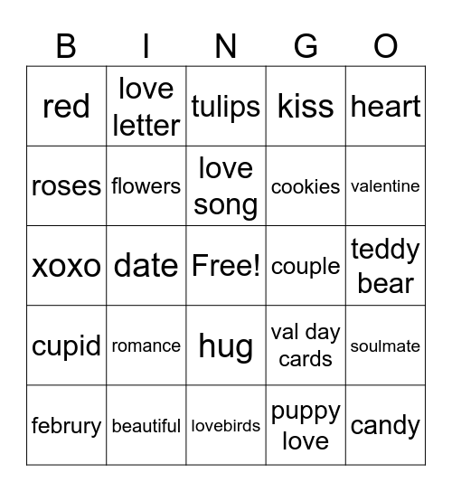valentines Bingo Card