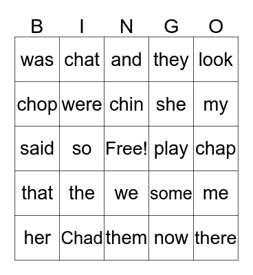 Ch and Sight Words  Bingo Card