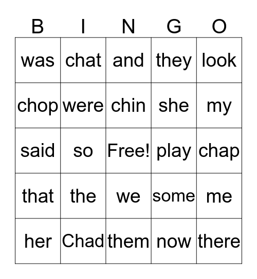Ch and Sight Words  Bingo Card