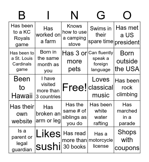 Human Bingo Card