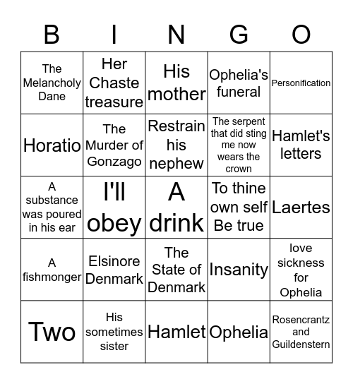 Hamlet Act 1-4 Review Bingo Card