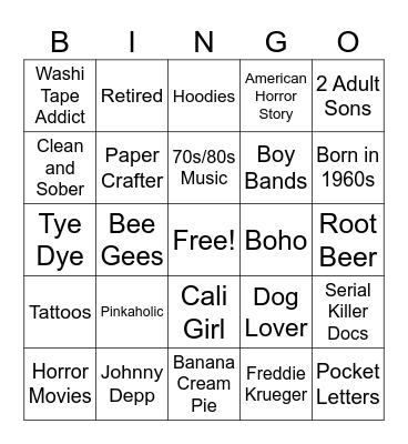 Annas Pen Pal Bingo Card