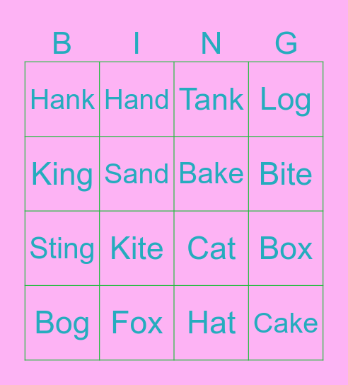 Rhyming Words Bingo Card