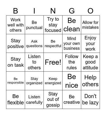 ON-THE-JOB BINGO Card