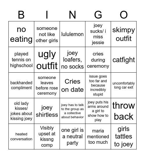 bachelor 3 Bingo Card