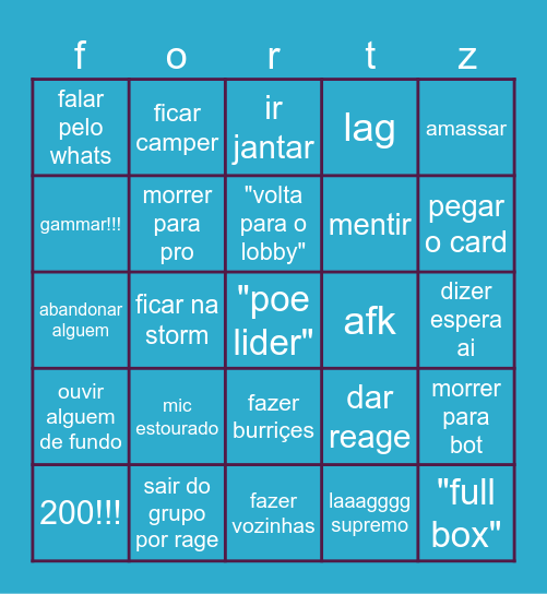 bingo do fortnite Bingo Card