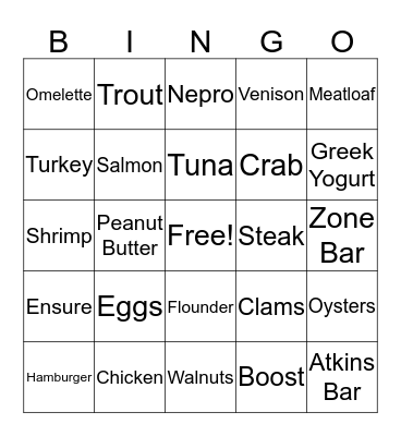 High Protein Foods Bingo Card