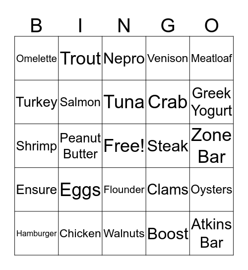 High Protein Foods Bingo Card