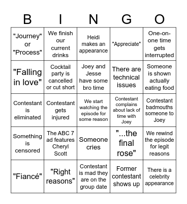 "The Bachelor" Bingo Card