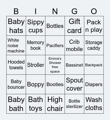 Emma’s Baby Shower Bingo Card