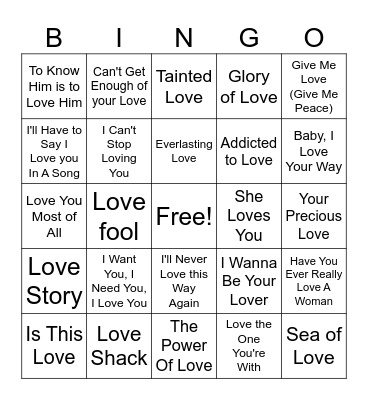 Love Song BINGO Card