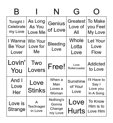 Love Song BINGO Card