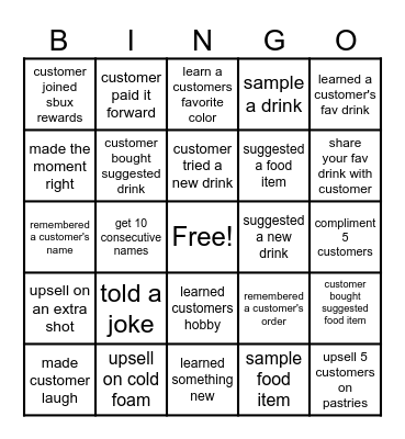 Customer Connections Bingo Card