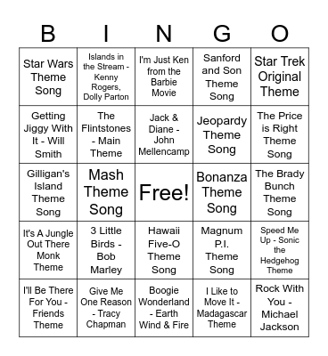 Musical Bingo Card