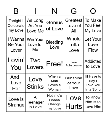 Love Song BINGO Card