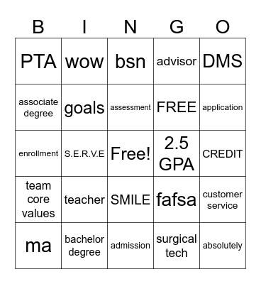 Admission Advisor Bingo Card