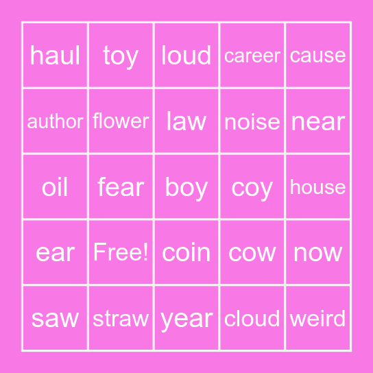 Diphthongs Bingo Card