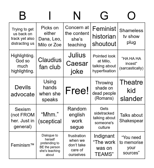 MS SULLIVAN! Bingo Card