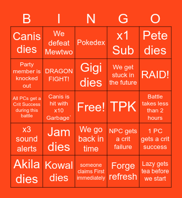 Pokemon Bingo Card