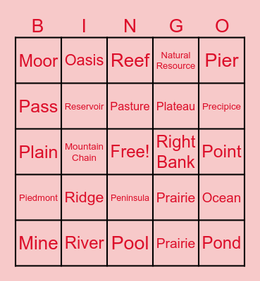 Valentine’s Day Geography Bingo Card