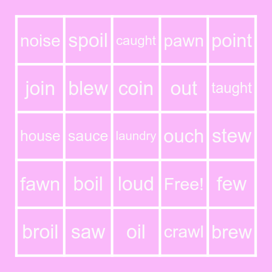 Diphthong Bingo Card