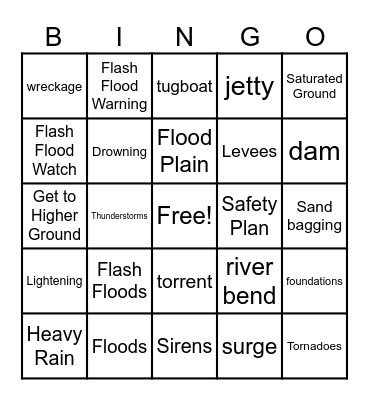 Flooding Safety Bingo Card