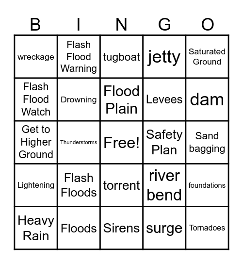 Flooding Safety Bingo Card