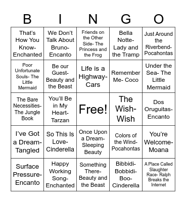 Disney BINGO Card