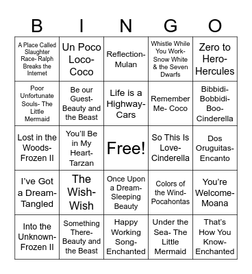 Disney BINGO Card