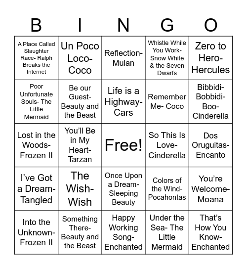 Disney BINGO Card