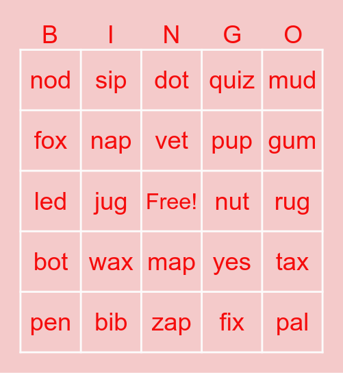 Word Bingo Card