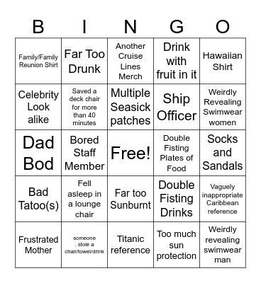 Cruise Bingo Card