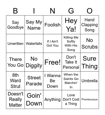 Musical Bingo Card