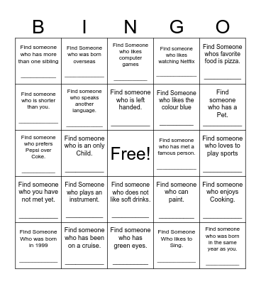 Find Someone Who Bingo Card