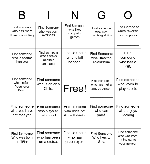 Find Someone Who Bingo Card