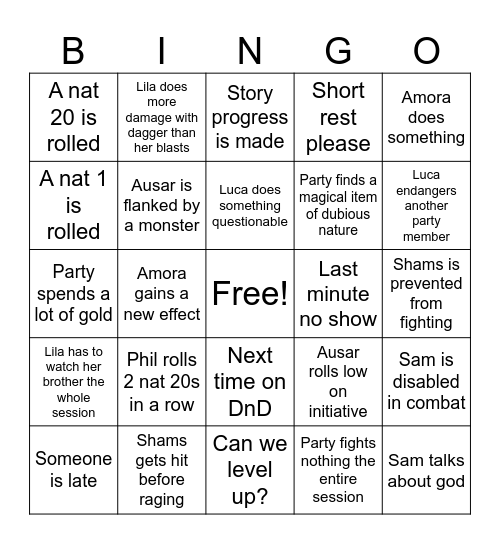 Monay Wacky Antics Bingo Card