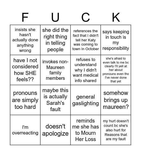 dylan's mom's email Bingo Card