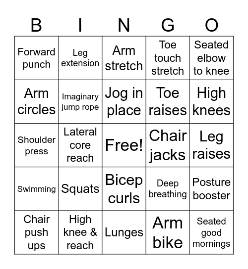 Fitness Bingo Card