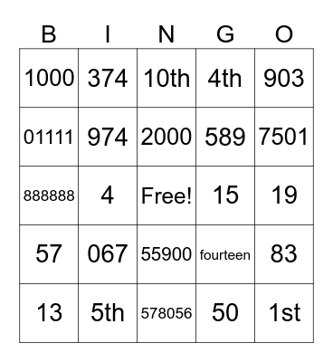NUMBER PRACTICE Bingo Card