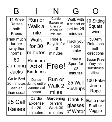 Fitness Bingo  Week 2 Bingo Card