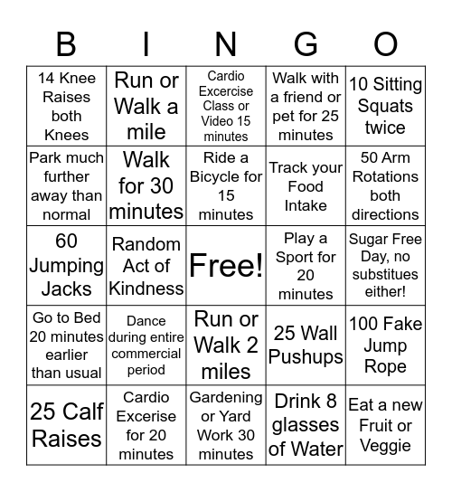 Fitness Bingo  Week 2 Bingo Card